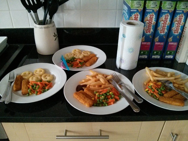 Simple fish finger meal for four