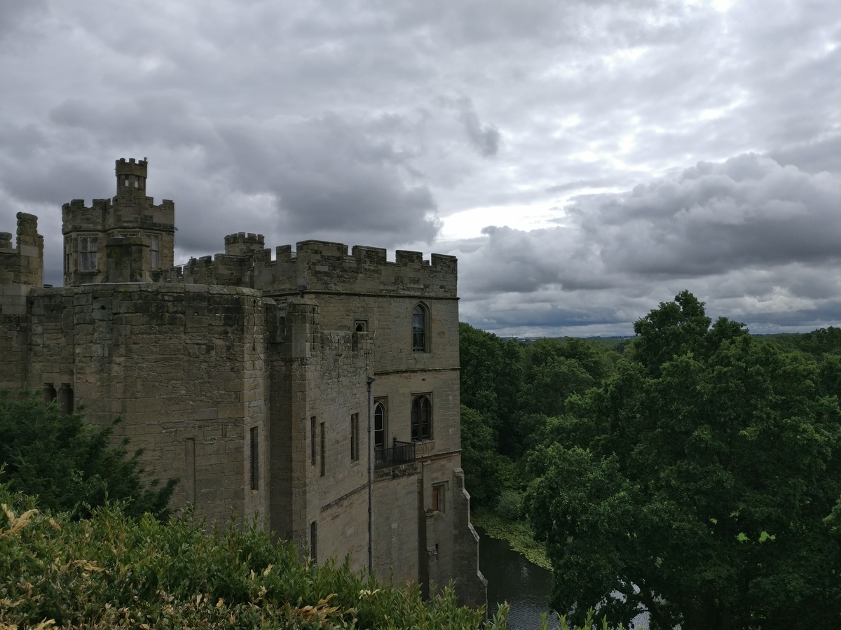 Warwick Castle, clouds and trees