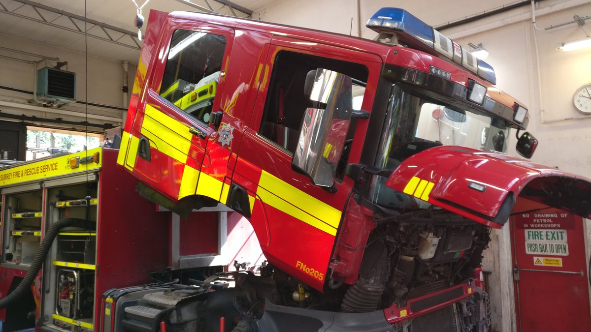 Fire engine with raised cab